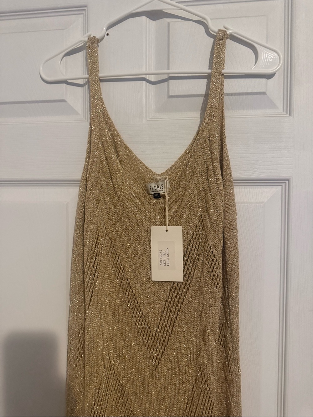 NWT Floris Made in Italy Gold Metallic Chevron Knit Midi Dress M/L - Picture 5 of 8